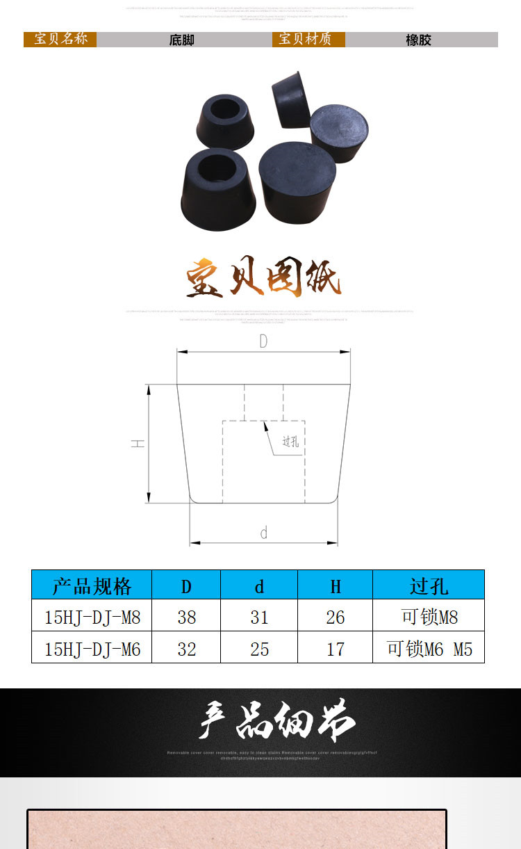 现货供应汽车检具专用标准件配件M4M5M6底板橡胶支撑机脚底脚垫脚